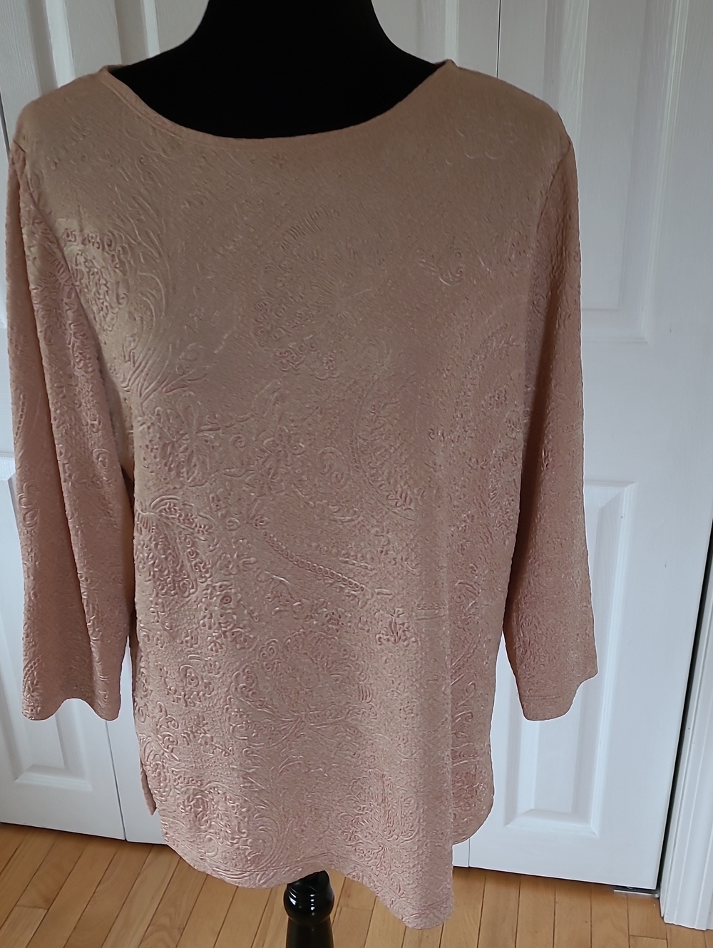 Blush Pink Textured Boat Neck Tunic - Women's Casual Top